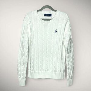 Polo Ralph Lauren Girls White Cable-Knit Cotton Sweater Size Medium